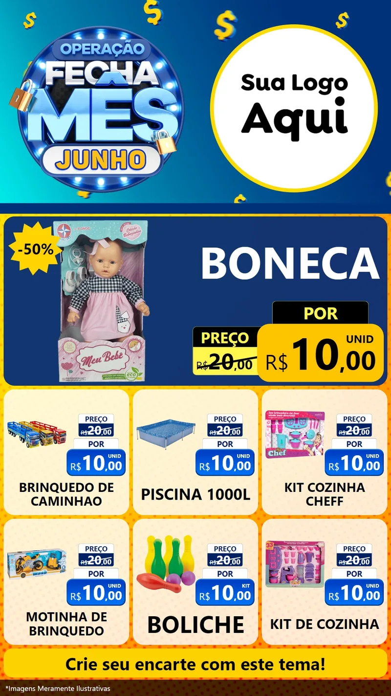 Modelo de Rede Social para Stories com o tema Operação Fecha Mês, Junho para Brinquedos