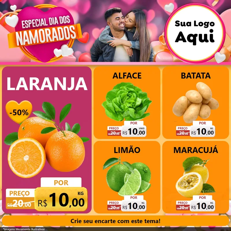 Modelo de Rede Social para Feed Facebook com o tema Especial Dia dos Namorados para Hortifrúti