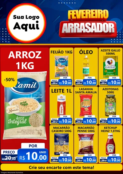 Modelo de Encarte para Encarte A4 Vertical com o tema Fevereiro Arrasador para Supermercado