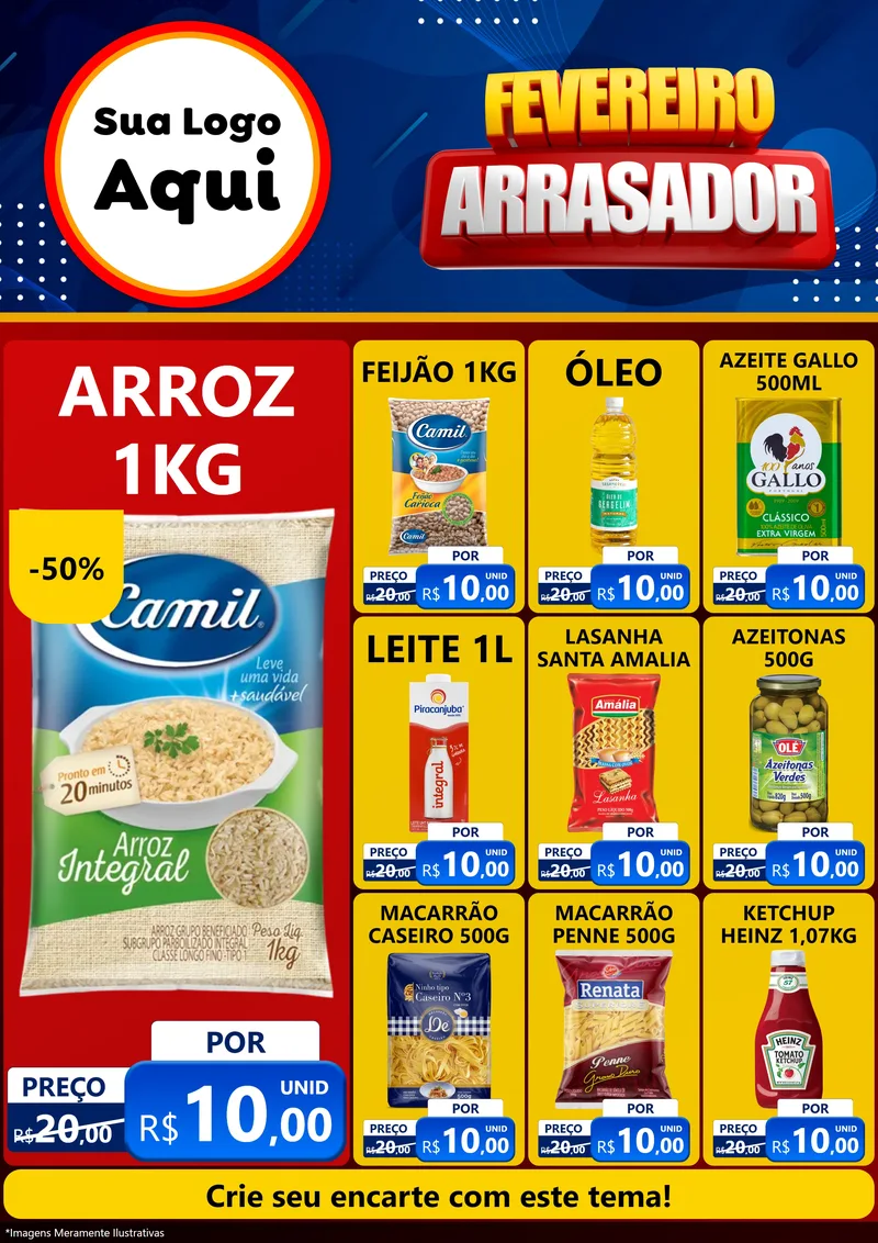 Modelo de Encarte para Encarte A4 Vertical com o tema Fevereiro Arrasador para Supermercado