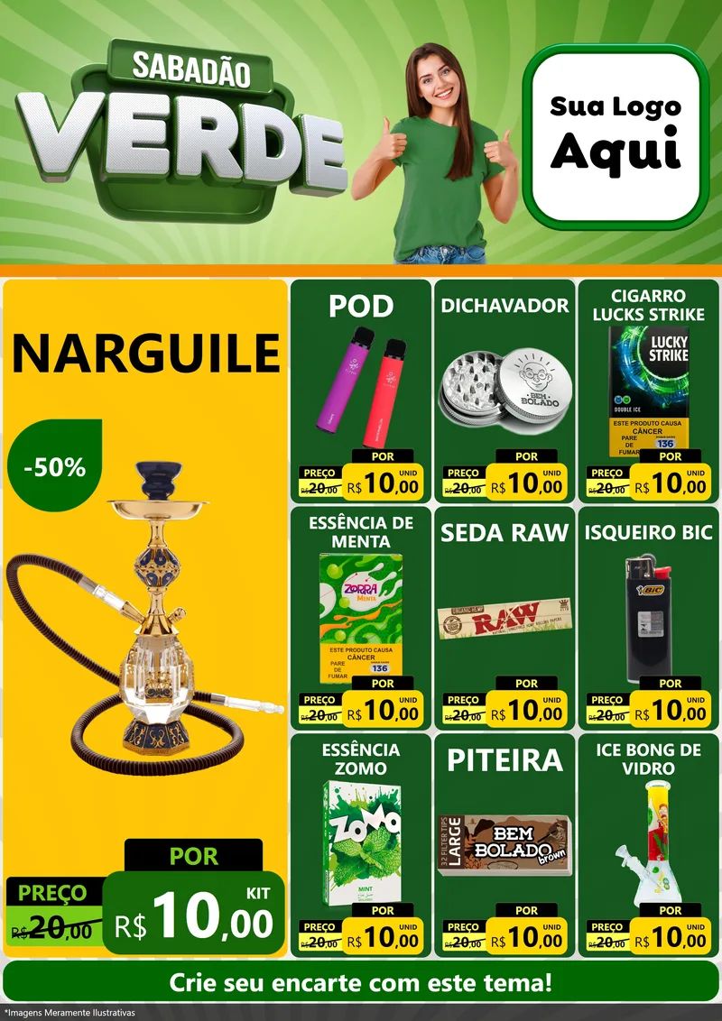 Modelo de Encarte para Encarte A4 Vertical com o tema Sabadão Verde para Tabacaria