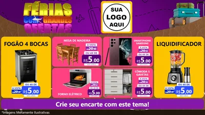 Modelo de TV para TV Horizontal com o tema Férias com Grandes Ofertas para Móveis e Eletro