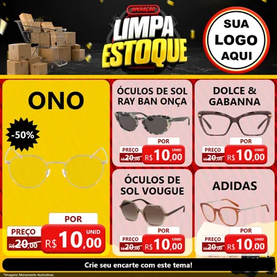 Modelo de Rede Social para Feed Facebook com o tema Operação Limpa Estoque para Óticas