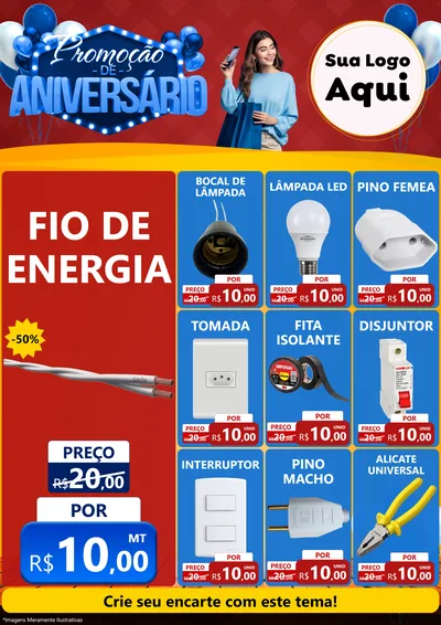 Modelo de Encarte para Encarte A4 Vertical com o tema Promoção de Aniversário para Materiais Elétricos