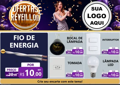 Modelo de Encarte para Encarte A4 Horizontal com o tema Ofertas de Réveillon para Materiais Elétricos