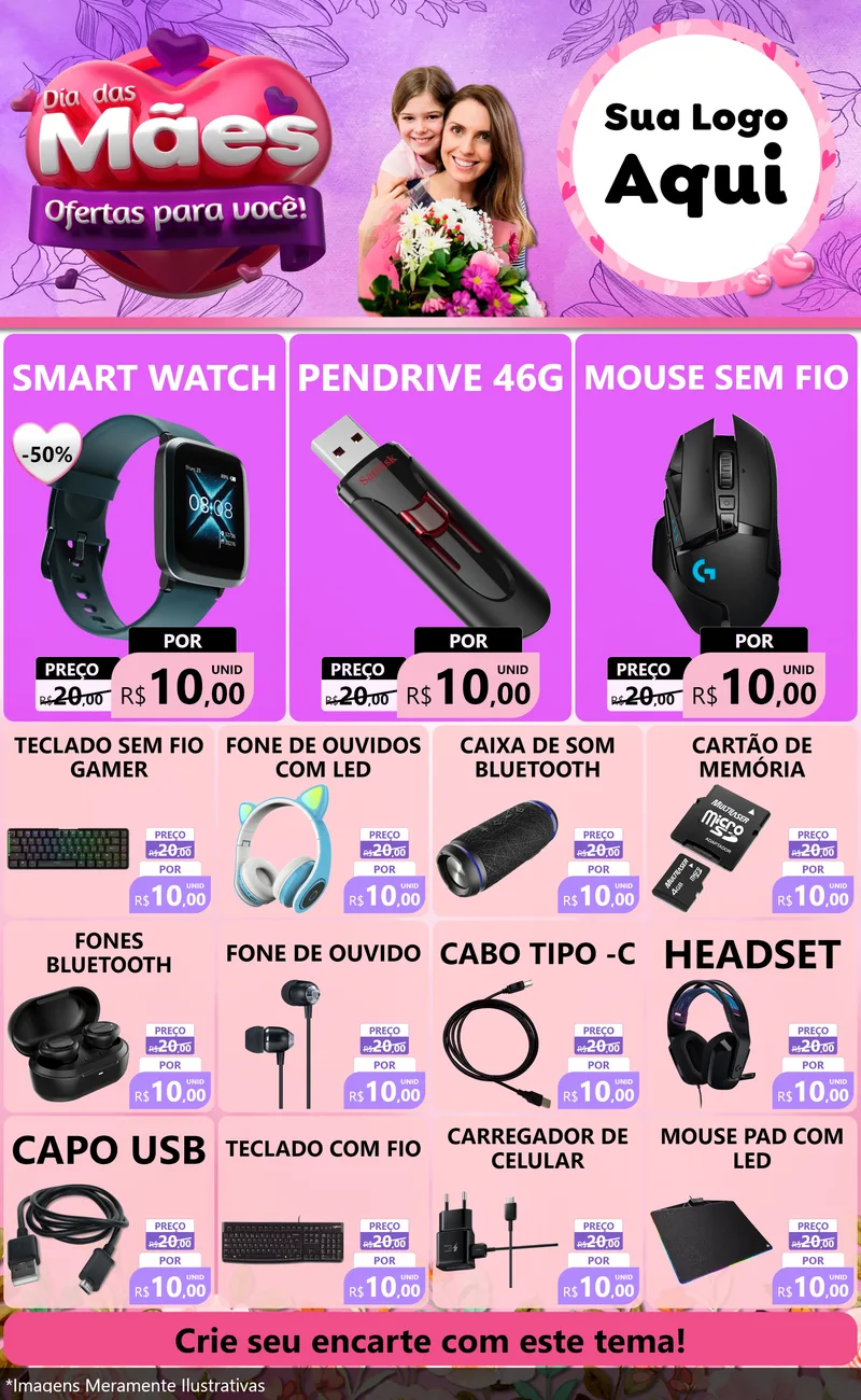 Modelo de Encarte para Encarte Grande com o tema Dia das Mães Ofertas para Você! para Informática