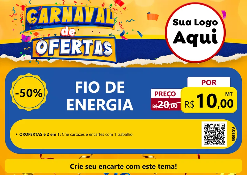Modelo de Cartaz para Cartaz A4 Horizontal com o tema Carnaval de Ofertas para Materiais Elétricos