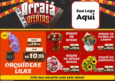 Modelo de Encarte para Encarte A4 Horizontal com o tema Arraiá de Ofertas - Junina para Floricultura e jardim