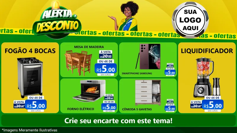 Modelo de TV para TV Horizontal com o tema Alerta de Desconto para Móveis e Eletro