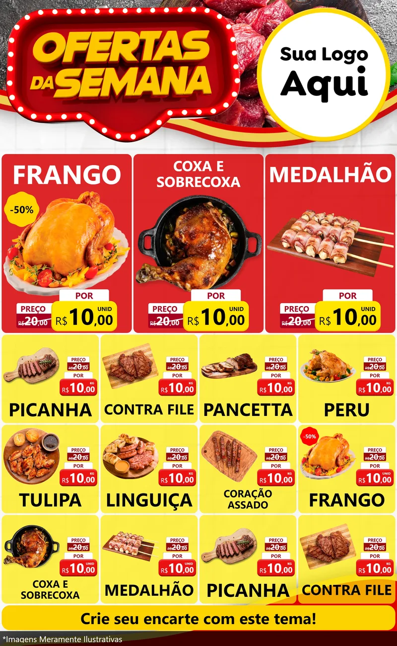 Modelo de Encarte para Encarte Grande com o tema Ofertas da Semana para Assados