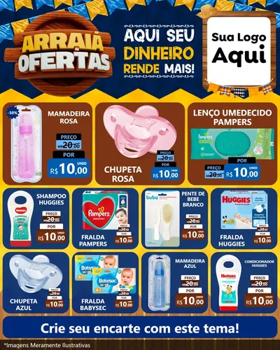 Modelo de Rede Social para Feed Instagram com o tema Arraiá de Ofertas - Junina para Bebês
