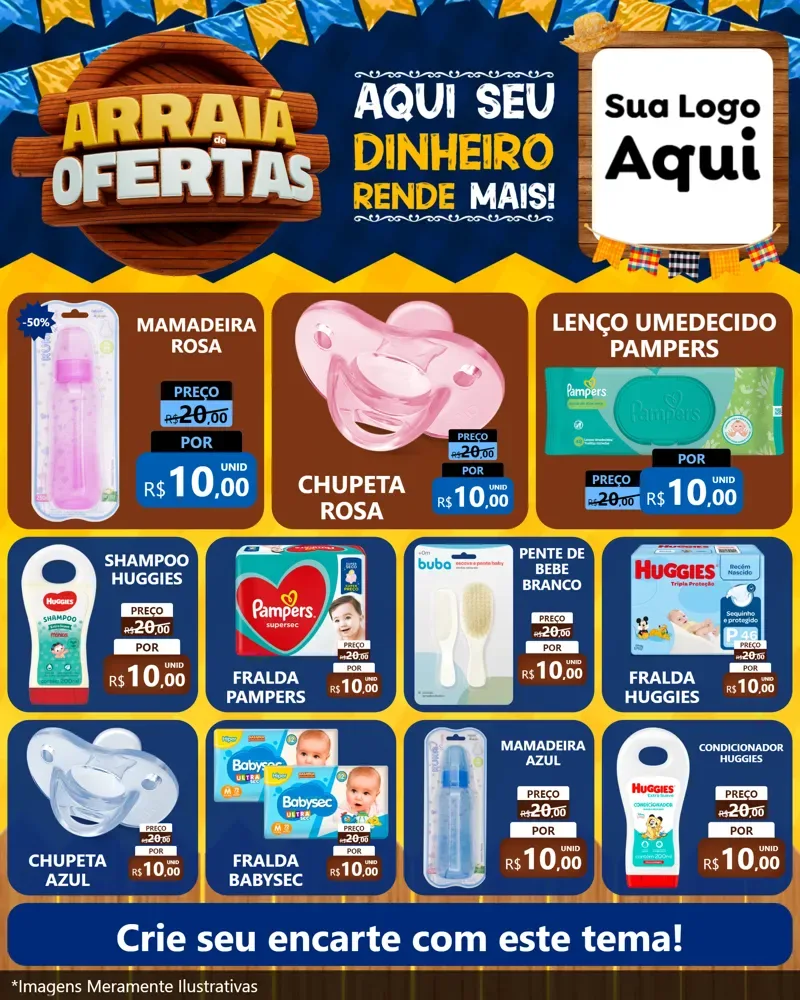 Modelo de Rede Social para Feed Instagram com o tema Arraiá de Ofertas - Junina para Bebês