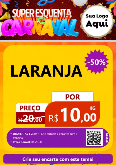 Modelo de Cartaz para Cartaz A4 Vertical com o tema Super Esquenta de Carnaval para Hortifrúti