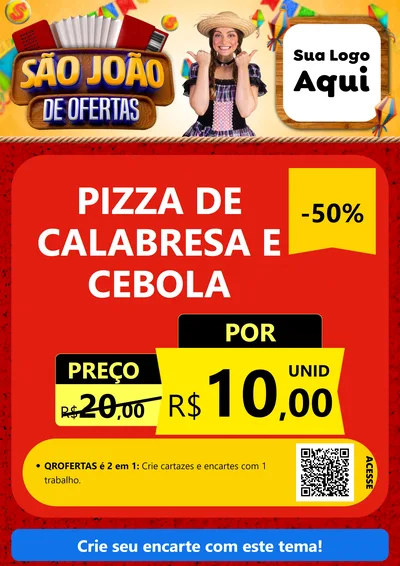 Modelo de Cartaz para Cartaz A4 Vertical com o tema São João de Ofertas para Pizzaria