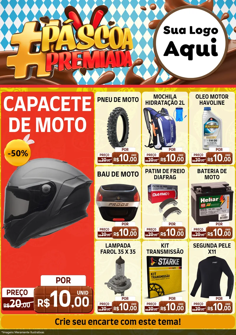 Modelo de Encarte para Encarte A4 Vertical com o tema Páscoa Premiada para Moto peças
