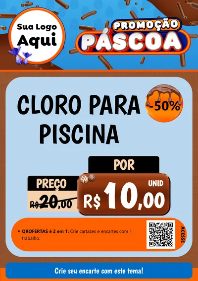 Modelo de Cartaz para Cartaz A4 Vertical com o tema Promoção Páscoa para Produtos para Piscina