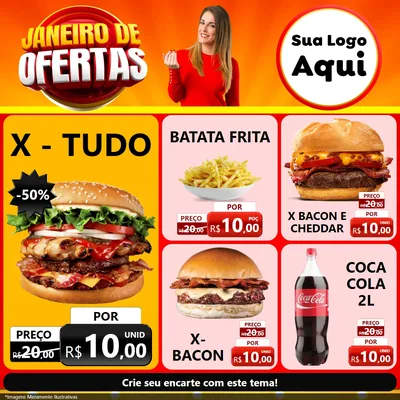Modelo de Rede Social para Feed Facebook com o tema Janeiro de Ofertas para Hamburgueria