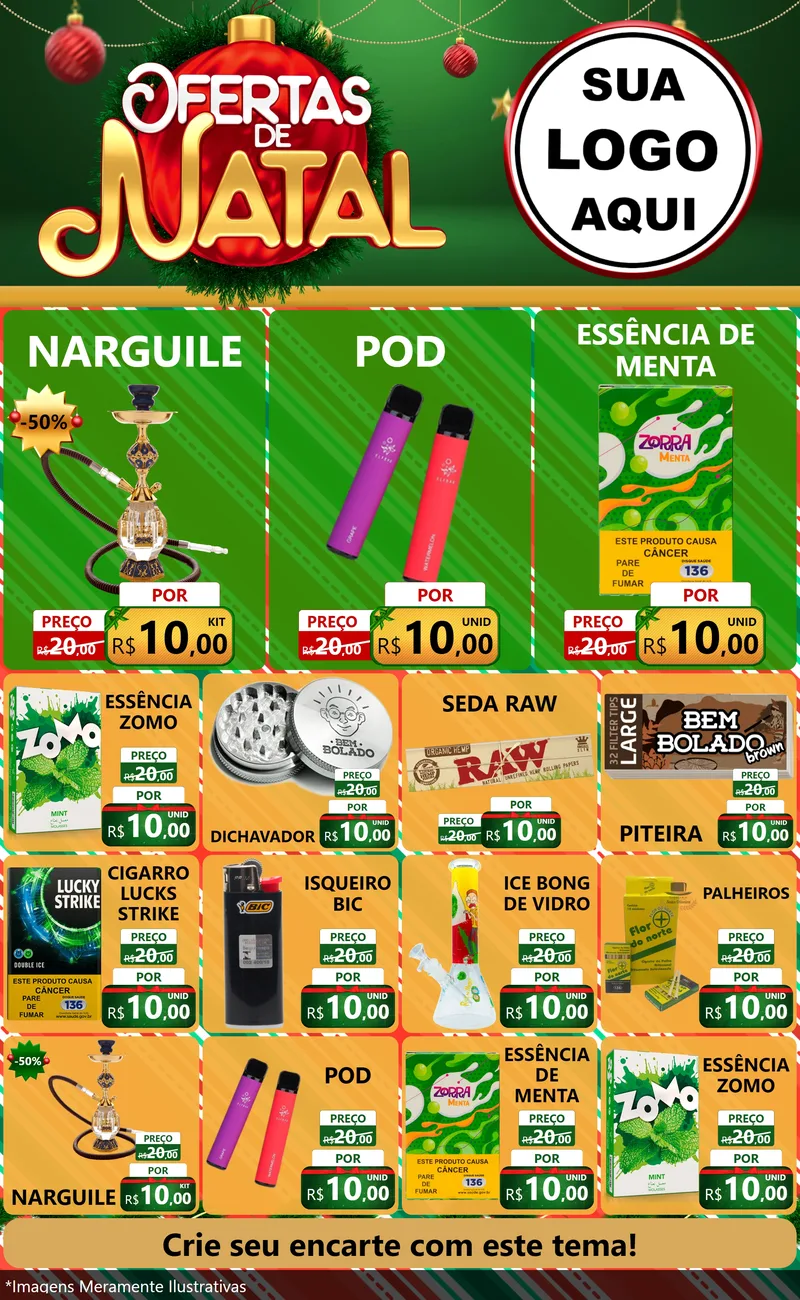 Modelo de Encarte para Encarte Grande com o tema Ofertas de Natal para Tabacaria
