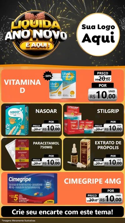 Modelo de TV para TV Vertical com o tema Liquida Ano Novo É Aqui! para Farmácia