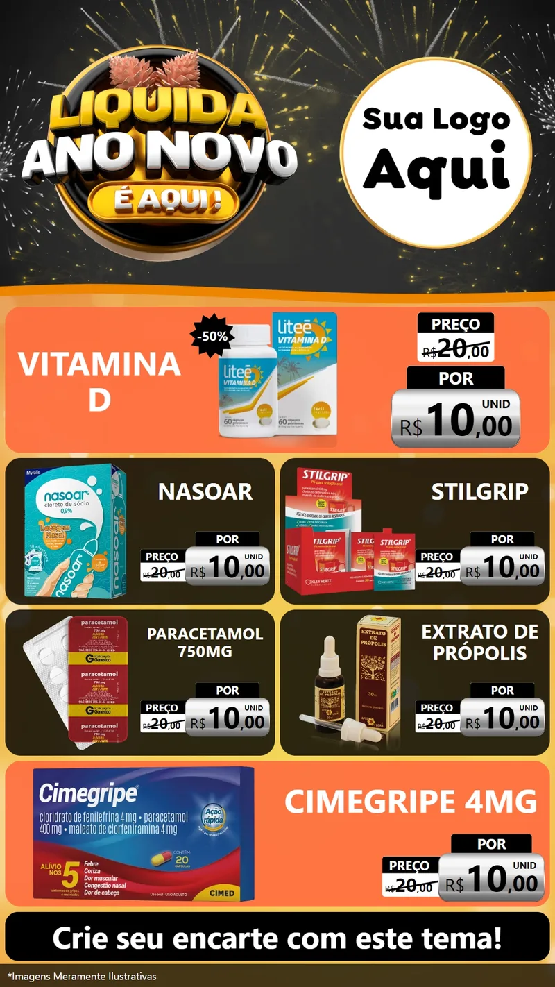 Modelo de TV para TV Vertical com o tema Liquida Ano Novo É Aqui! para Farmácia