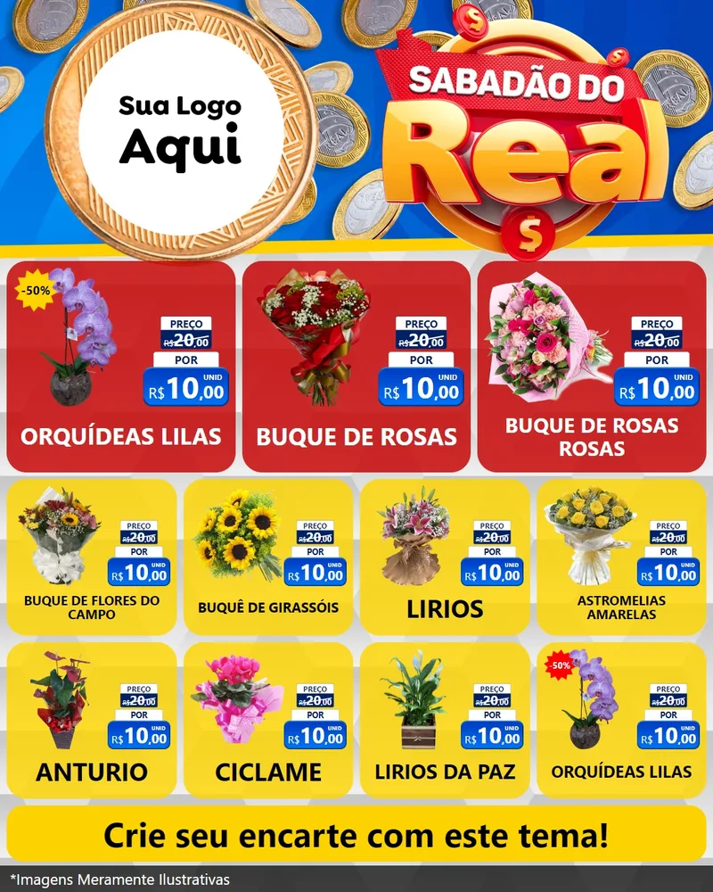 Modelo de Rede Social para Feed Instagram com o tema Sabadão do Real para Floricultura e jardim