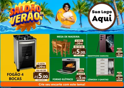 Modelo de Encarte para Encarte A4 Horizontal com o tema Saldão de Verão para Móveis e Eletro