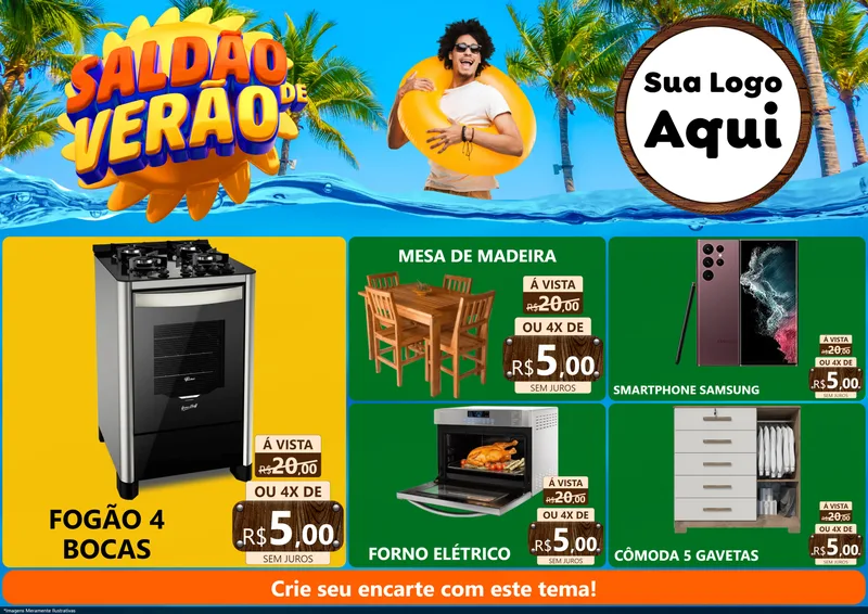 Modelo de Encarte para Encarte A4 Horizontal com o tema Saldão de Verão para Móveis e Eletro