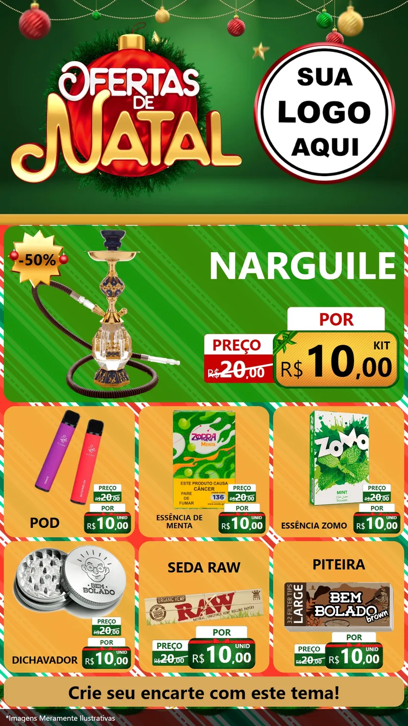 Modelo de Rede Social para Stories com o tema Ofertas de Natal para Tabacaria
