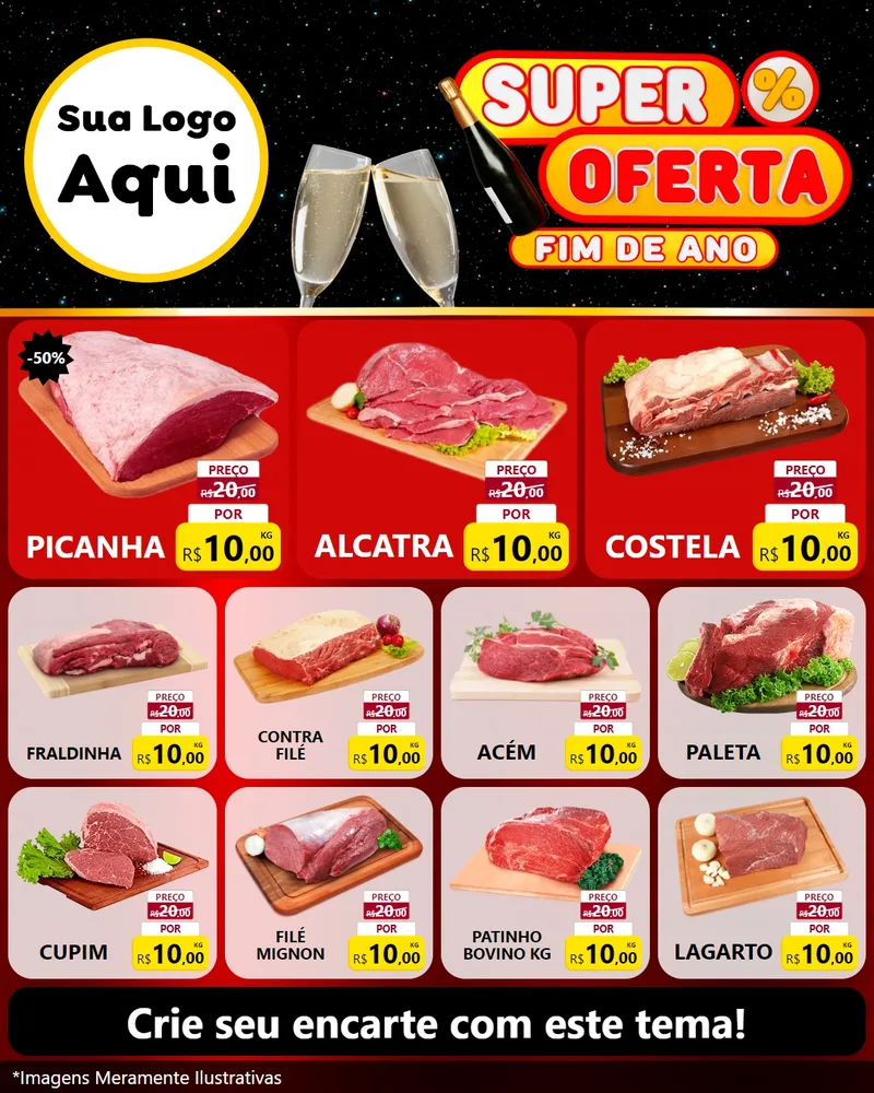 Modelo de Rede Social para Feed Instagram com o tema Super Oferta Fim de Ano para Açougue
