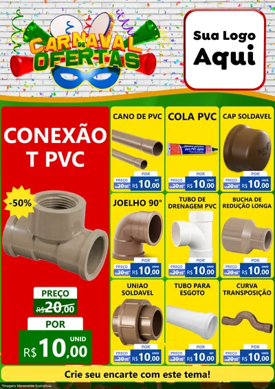 Modelo de Encarte para Encarte A4 Vertical com o tema Carnaval de Ofertas para Tubos e conexões