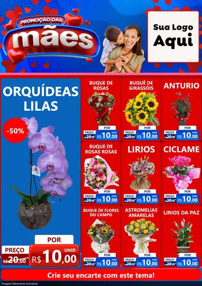 Modelo de Encarte para Encarte A4 Vertical com o tema Promoção das Mães para Floricultura e jardim