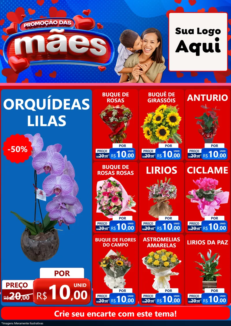 Modelo de Encarte para Encarte A4 Vertical com o tema Promoção das Mães para Floricultura e jardim