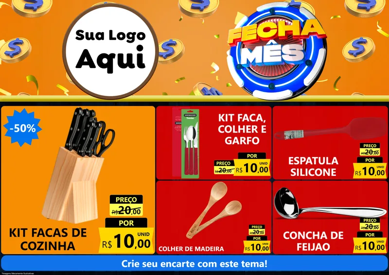 Modelo de Encarte para Encarte A4 Horizontal com o tema Fecha Mês para Utilidades Domésticas