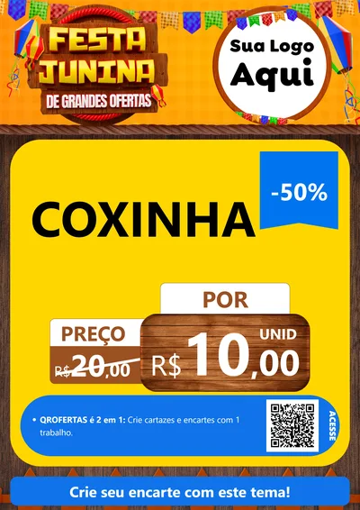 Modelo de Cartaz para Cartaz A4 Vertical com o tema Festa Junina de Grandes Ofertas para Salgadaria