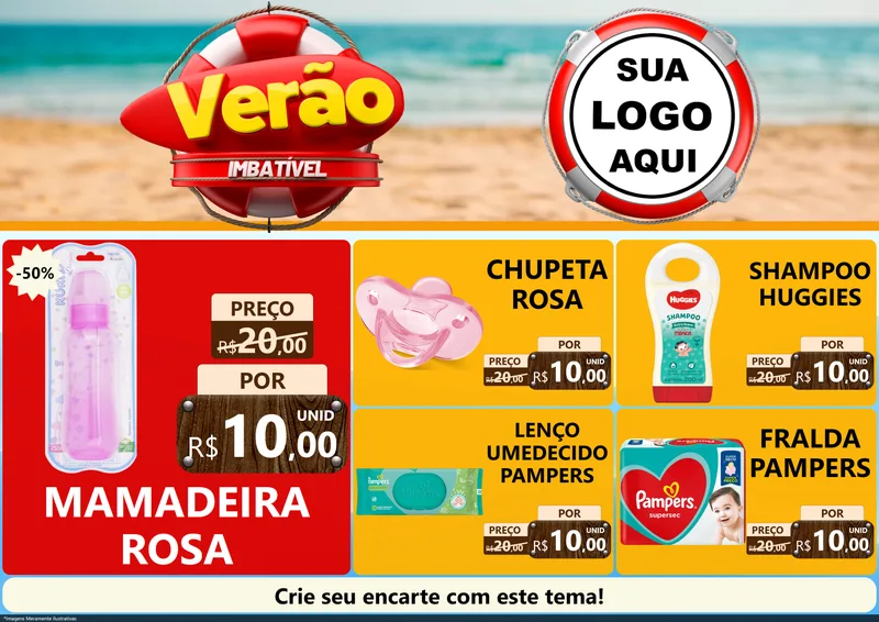 Modelo de Encarte para Encarte A4 Horizontal com o tema Verão Imbatível para Bebês