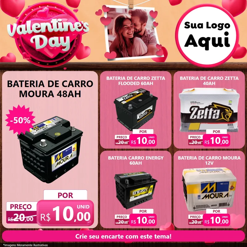 Modelo de Rede Social para Feed Facebook com o tema Valentine's Day para Baterias Elétricas