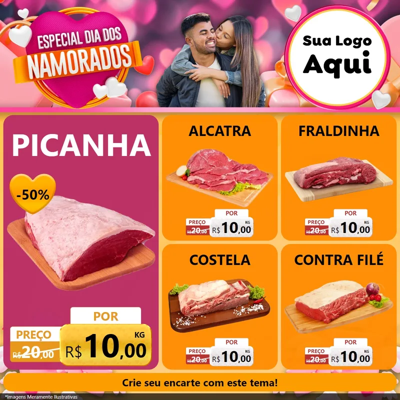 Modelo de Rede Social para Feed Facebook com o tema Especial Dia dos Namorados para Açougue