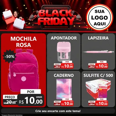 Modelo de Rede Social para Feed Facebook com o tema Black Friday para Papelaria