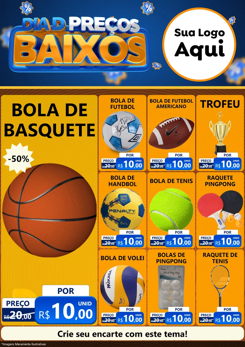 Modelo de Encarte para Encarte A4 Vertical com o tema Dia D Preço Baixo para Artigos Esportivos