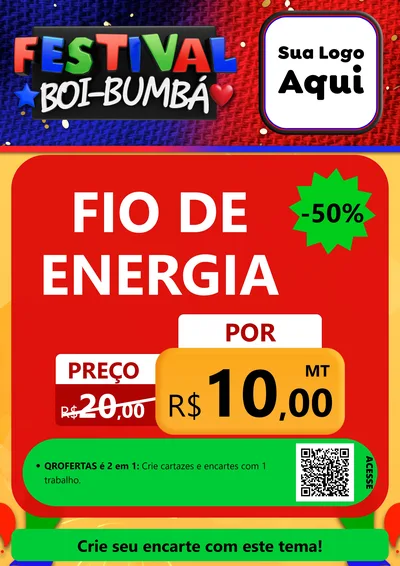 Modelo de Cartaz para Cartaz A4 Vertical com o tema Festival Boi-Bumbá para Materiais Elétricos