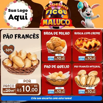 Modelo de Rede Social para Feed Facebook com o tema O Coelho Ficou Maluco - Páscoa para Padaria