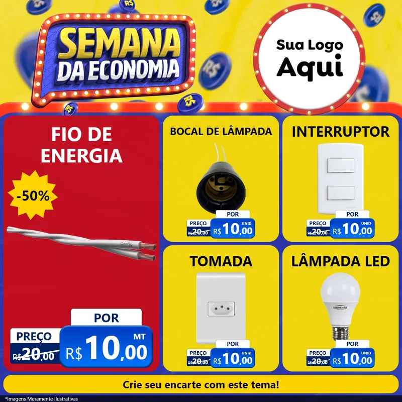 Modelo de Rede Social para Feed Facebook com o tema Semana da Economia para Materiais Elétricos