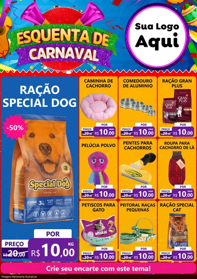 Modelo de Encarte para Encarte A4 Vertical com o tema Esquenta de Carnaval para Pet Shop