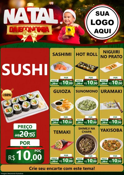 Modelo de Encarte para Encarte A4 Vertical com o tema Natal da Economia para Comida japonesa