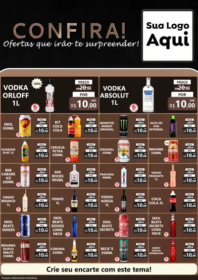 Modelo de Encarte para Encarte A4 Vertical com o tema Confira! Ofertas que irão te surpreender! para Distribuidora de bebidas