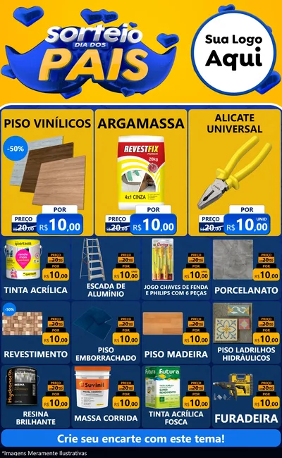 Modelo de Encarte para Encarte Grande com o tema Sorteio Dia dos Pais para Material para Construção