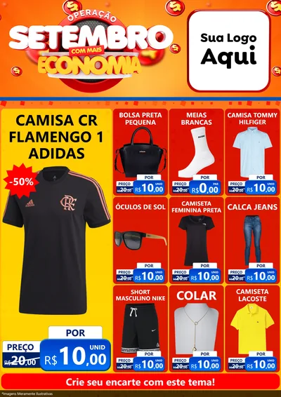 Modelo de Encarte para Encarte A4 Vertical com o tema Operação Setembro Com Muita Economia para Roupas e acessórios