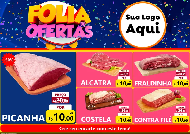 Modelo de Encarte para Encarte A4 Horizontal com o tema Folia de Ofertas para Açougue