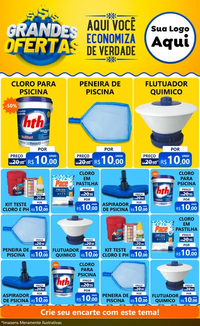 Modelo de Encarte para Encarte Grande com o tema Grandes Ofertas para Produtos para Piscina