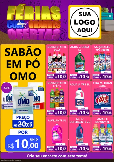 Modelo de Encarte para Encarte A4 Vertical com o tema Férias com Grandes Ofertas para Produtos de Limpeza